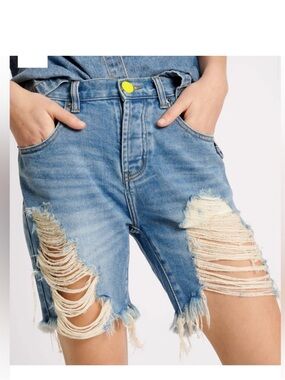 NWT One Teaspoon Stevies High Waist Boyfriend Denim Shorts | Blue Rapture | 25